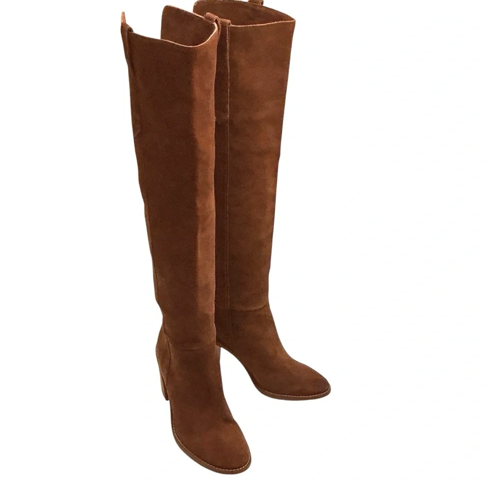 Madewell Jimi Over the Knee Boots Brown Suede Tall Pull-on Heel Boots Size 7.5